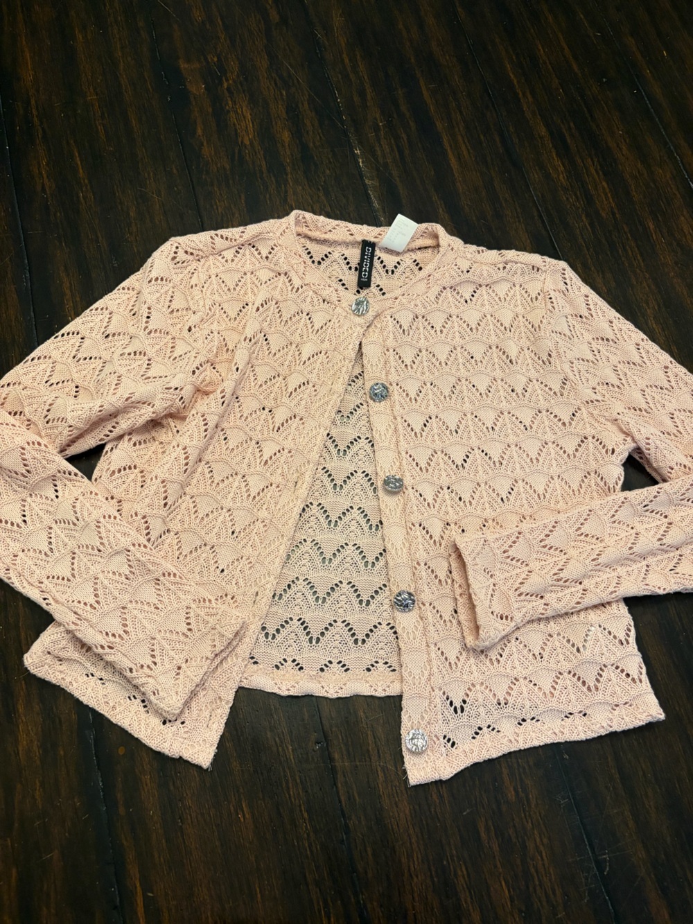 H&M Pale Pink Pointelle Knit Cardigan with Decorative Buttons size medium
